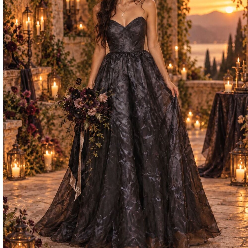 Whimsigoth Dark Fairy Taffeta Wedding Gown Size 14 Sweetheart New With Flaw Hoco